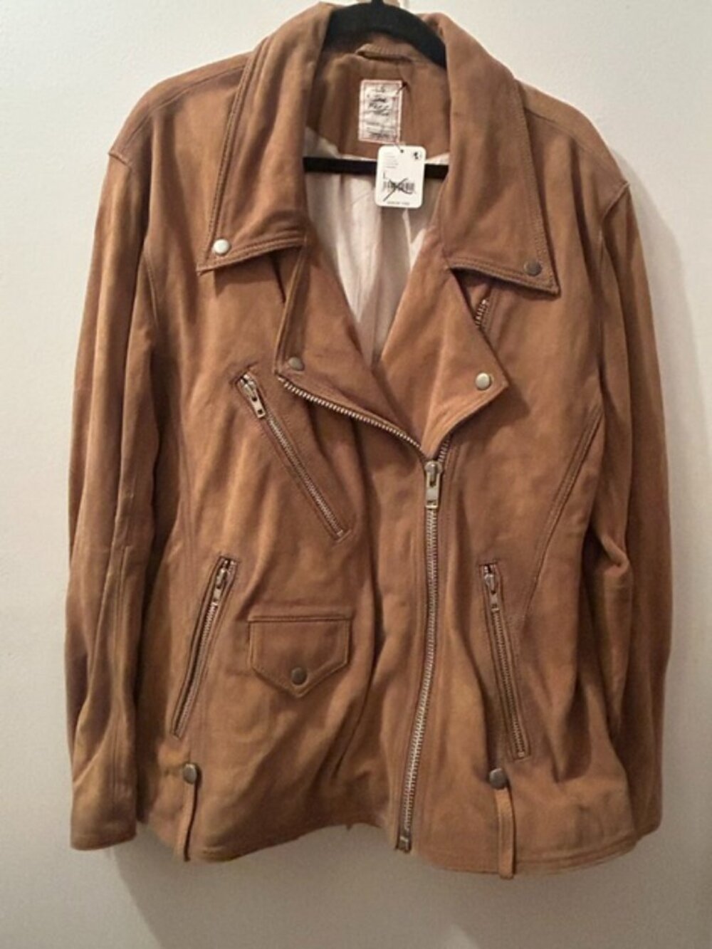 We The Free Free People Jealousy Lush Brown Suede Lined Zip Stud Moto Jacket NWT